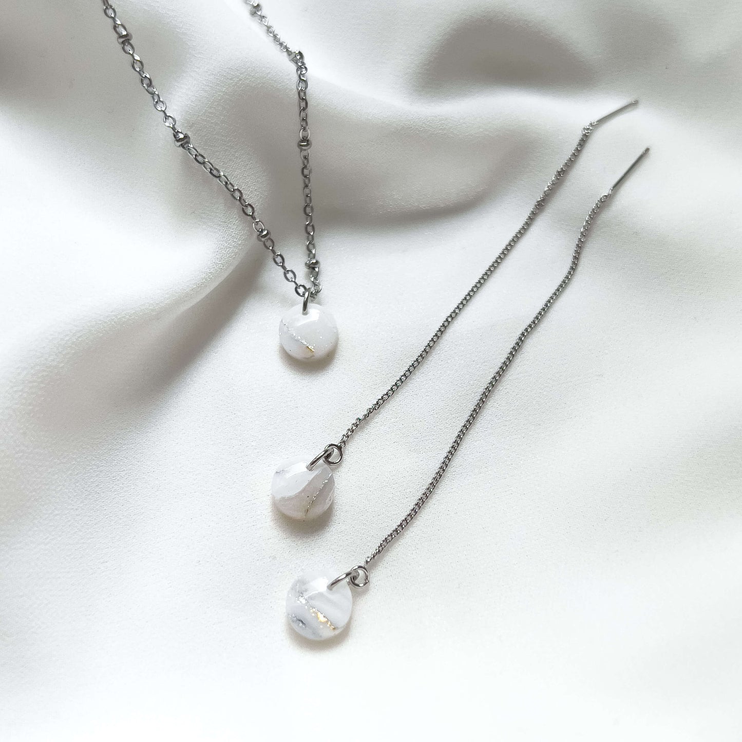 Bridal Col ✦ Elegante Einfädler-Ohrringe & Halskette Set | silber