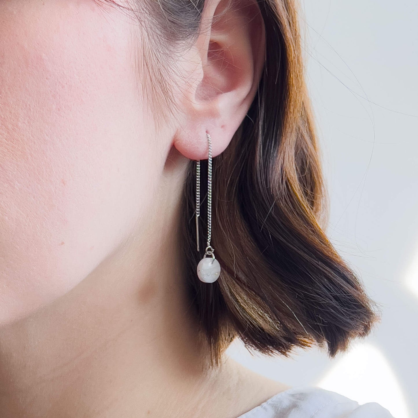 Bridal Col ✦ Elegante Einfädler-Ohrringe & Halskette Set | silber