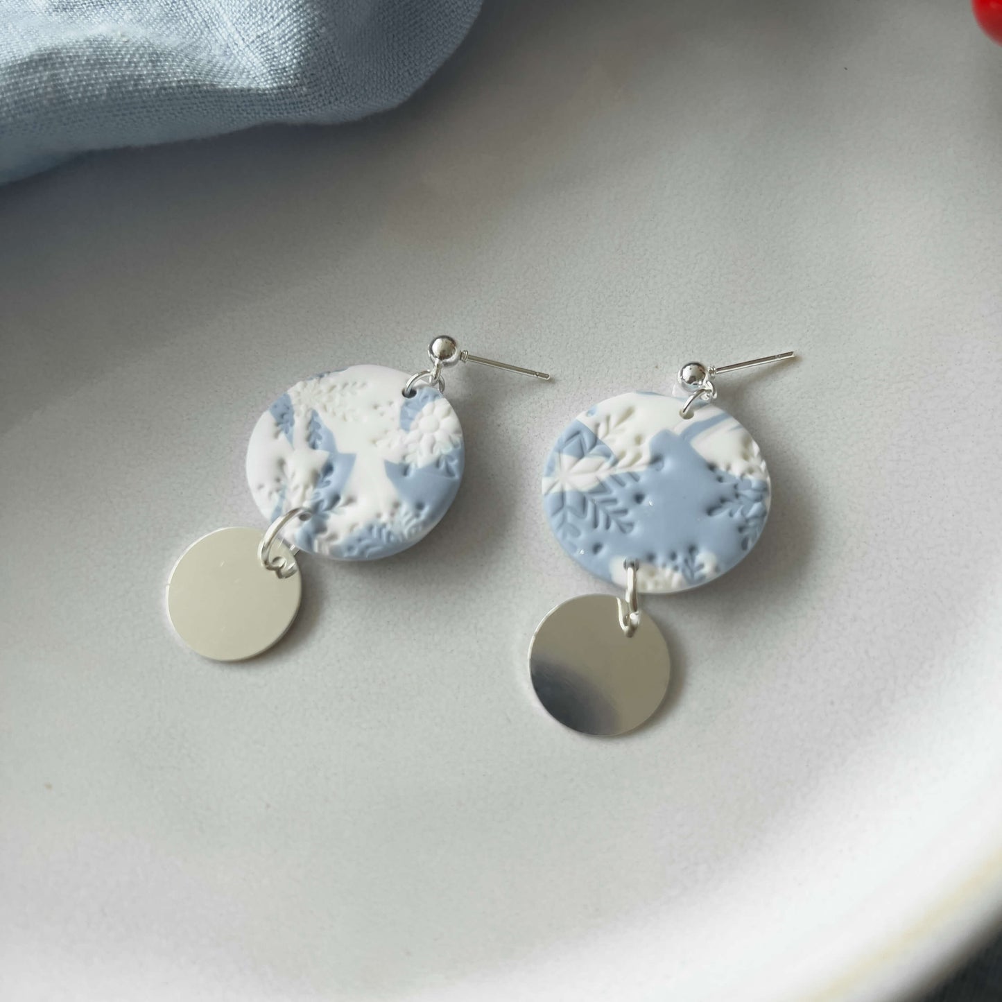 Blue-White & Silver Snowflake Earrings