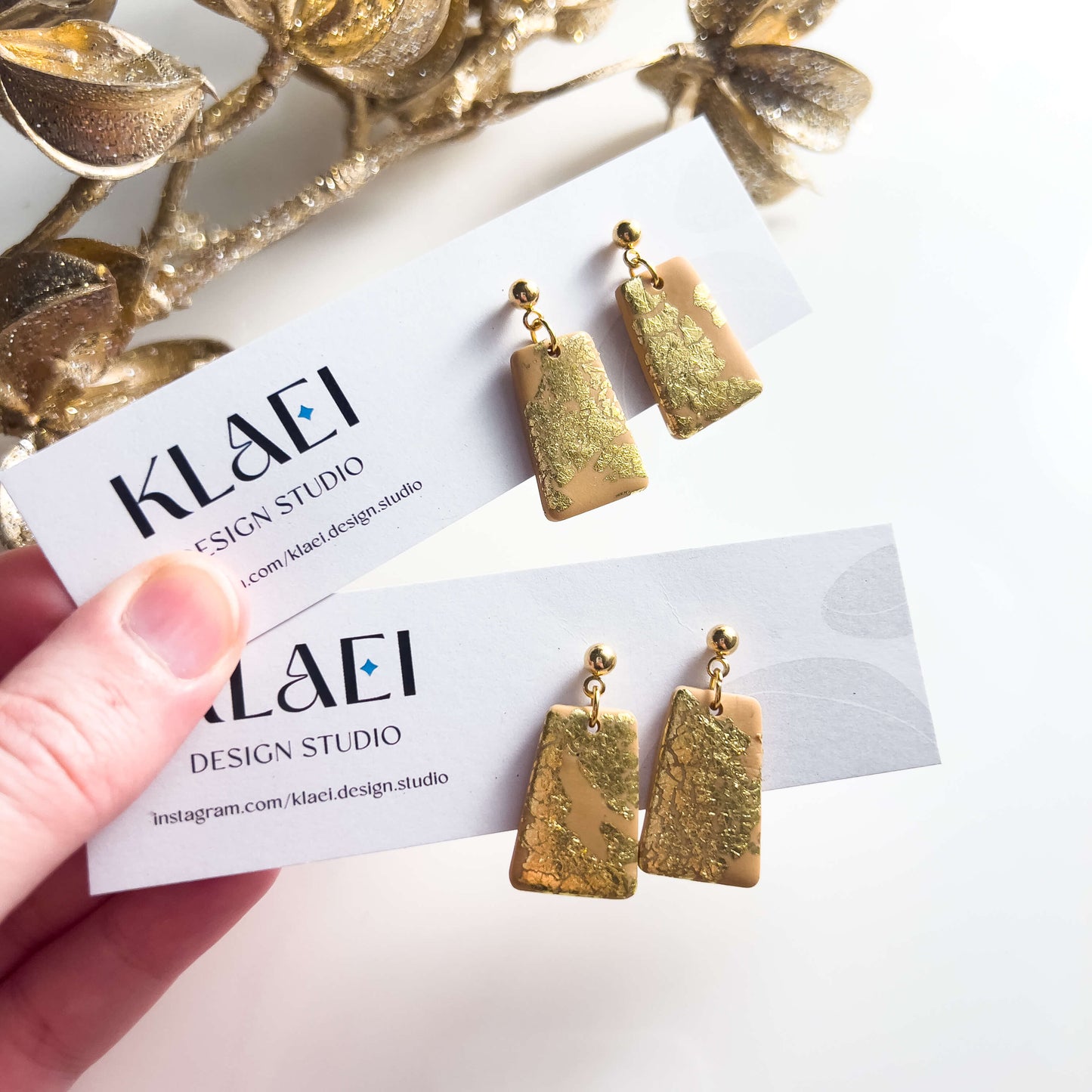 Small Golden Ivory Trapezoid Earrings