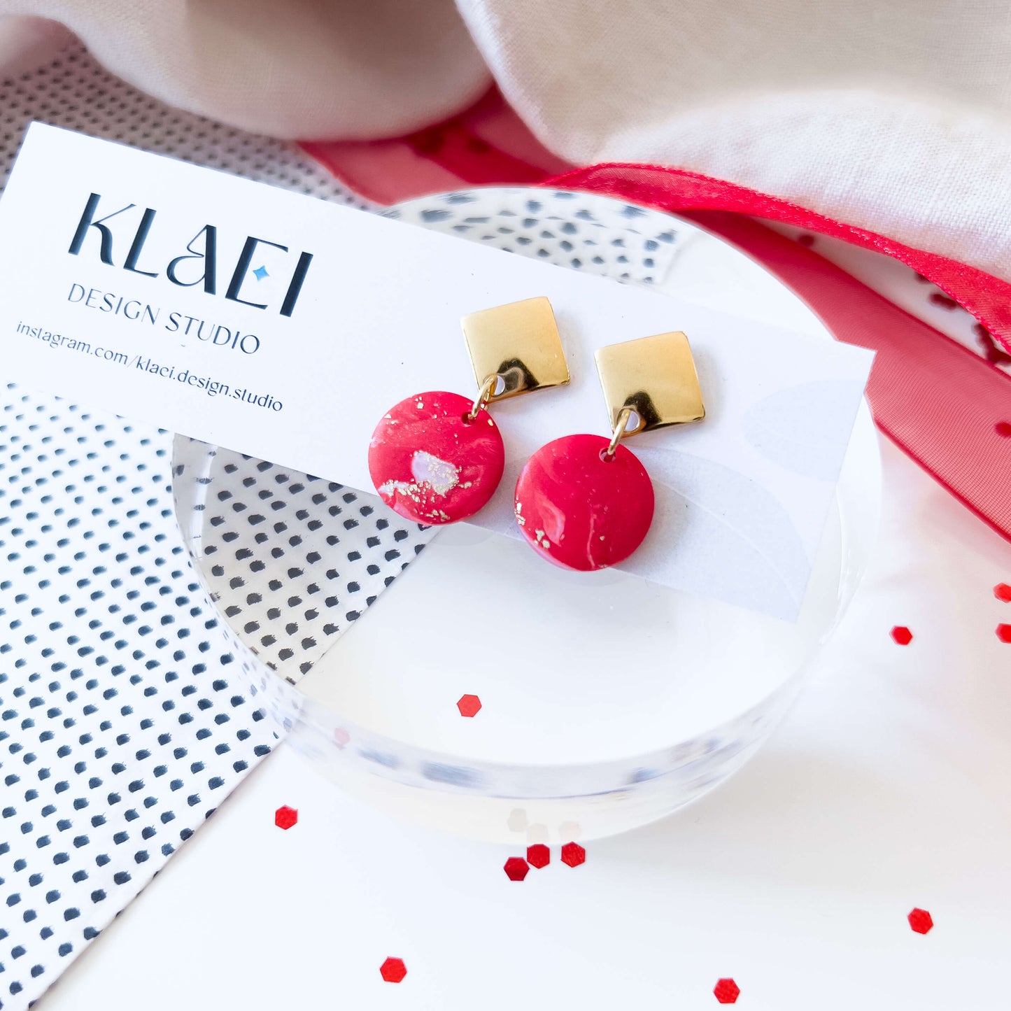 Small Round Red & Gold Earrings