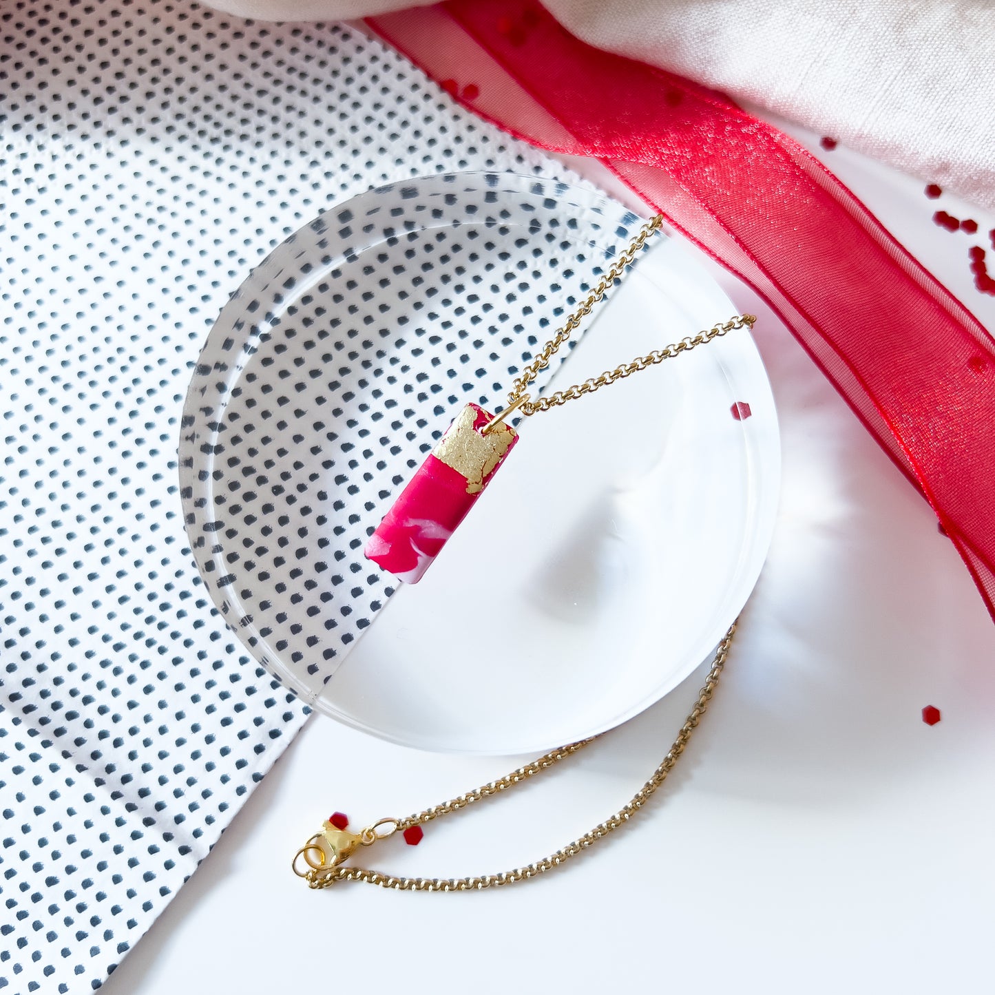 Necklace with Red & Gold Pendant