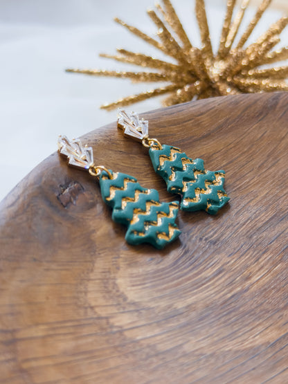 Col A ✦ Tannenbaumgrüne Christbaum Ohrringe mit Zickzack-Muster
