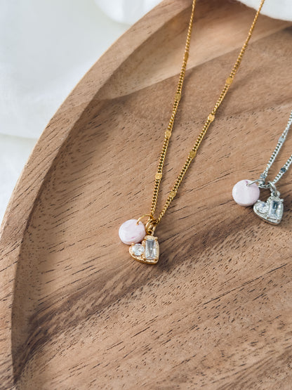 Love Notes Col ✦ Halskette mit rosenquartz-farbigen & Herzchen Anhänger