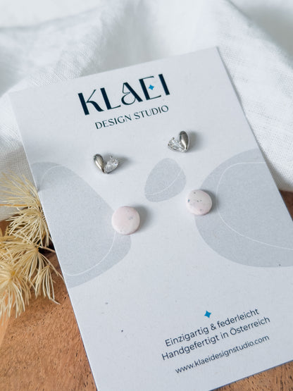 Love Notes Col ✦ Ohrstecker-Set mit rosenquartz-farbigen und Herzi Ohrsteckern