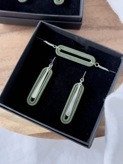 Without Limits Col ✦ Olivgrünes elegantes Ohrring und Armband Set