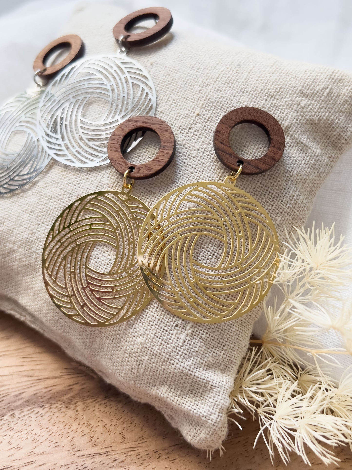 Col R ✦ Große Boho Ohrringe mit Holz-Stecker