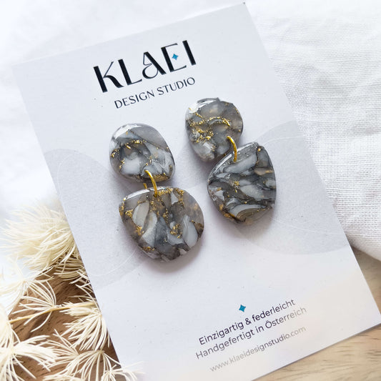 Base Col ✦ Grey-gold marbled double row earrings