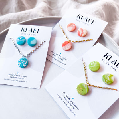 Bright Marbled Necklace & Earstud Set