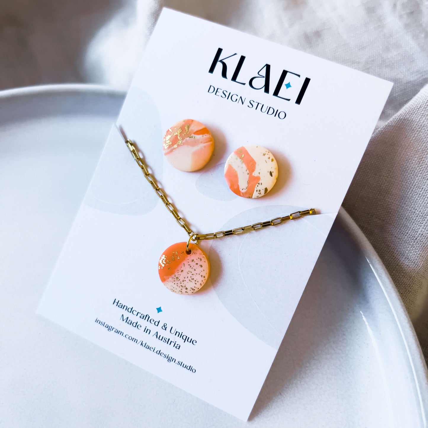 Bright Marbled Necklace & Earstud Set