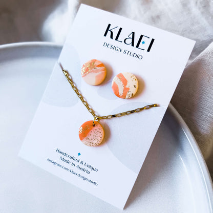 Bright Marbled Necklace & Earstud Set