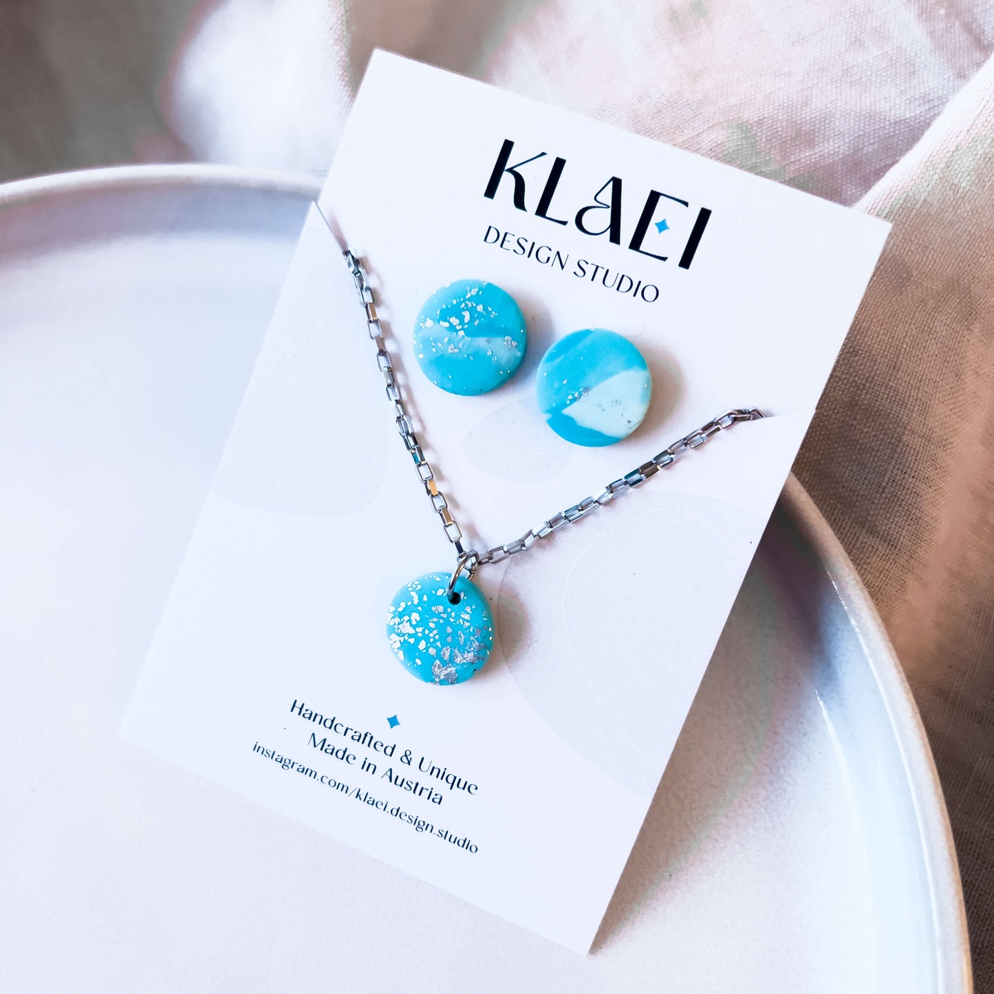 Bright Marbled Necklace & Earstud Set